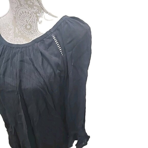 International Concepts Top Black 3/4 Sleeve Gauze Peplum NWT Women's Medium - Picture 7 of 9